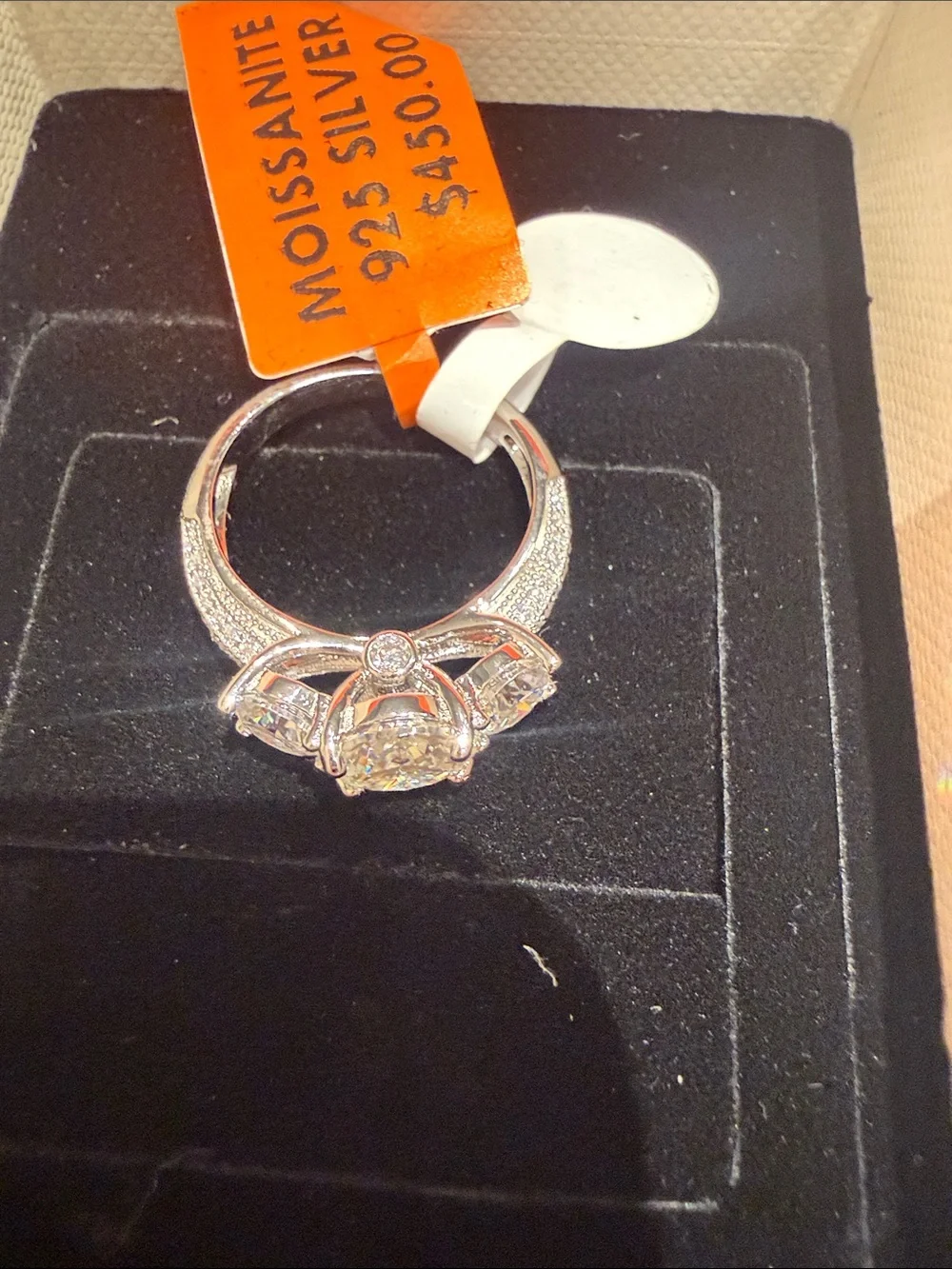 Sterling Silver Moissanite  9.25 Past Present Future Ring Size 6 - 1.5 CTW